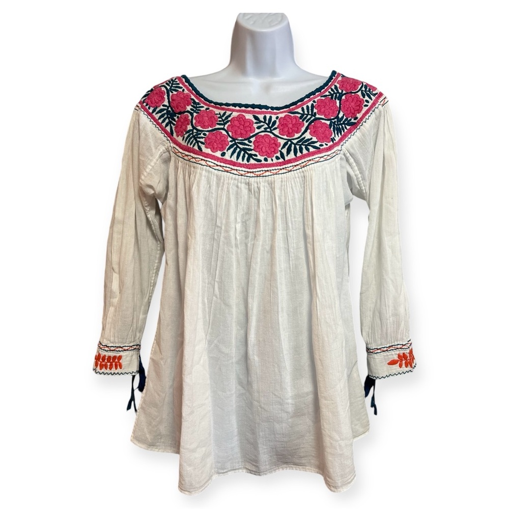 Anna Corinna Top‎ Tunic Blouse Floral  Hand Embroidered Medium